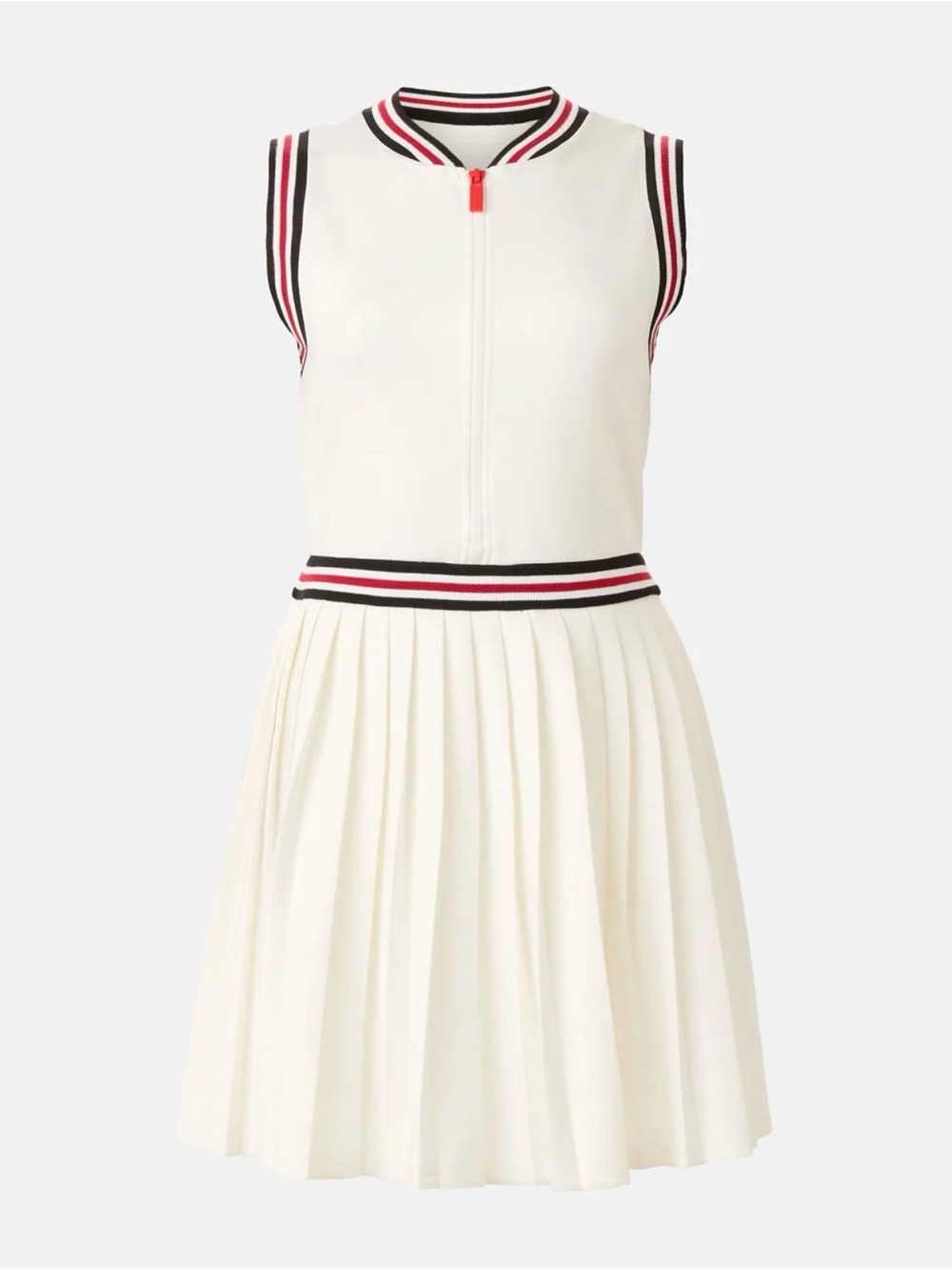 Hunter White Sleeveless Pleated Tennis Dress Black and Red Stripe Trim XS/TP